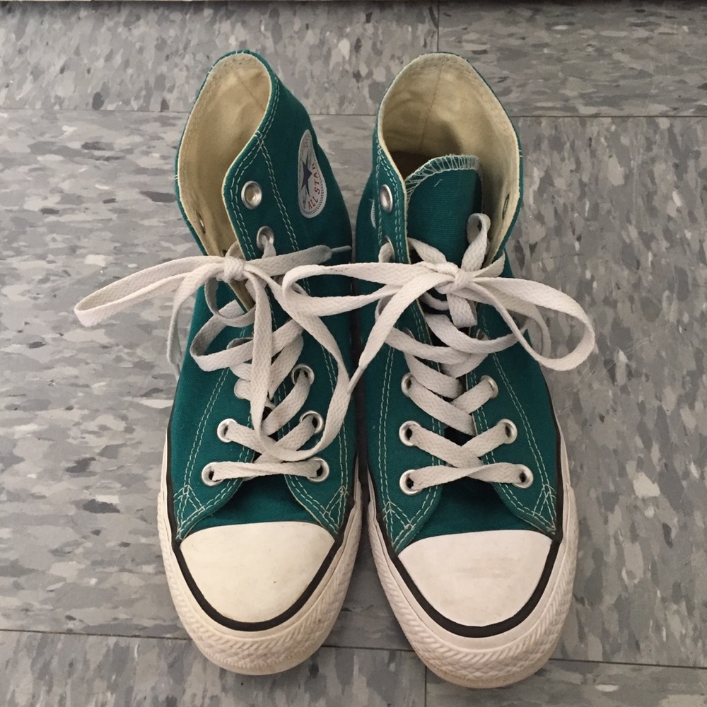 Teal converse high tops